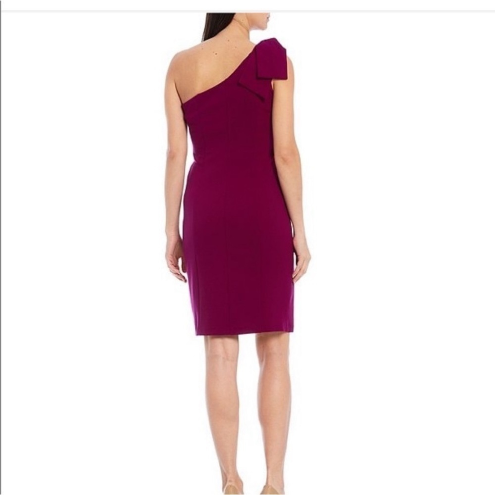 NWT Marina One Shoulder Fuchsia Bow Dress Size 14 - Picture 2 of 12